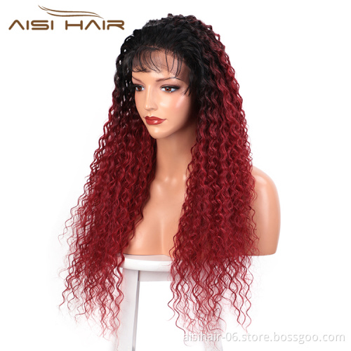 Aisi Hair 13x6 Long Wavy Ombre Red Dark Root Wig Kinky Curly Wave Lace Frontal Wig Cosplay Front Lace Hair Wigs For Black Women
